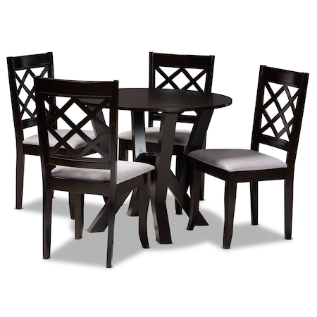 Baxton Studio Adina Grey Upholstered and Dark Brown Finished Wood 5-Piece Dining Set 173-9726-10900